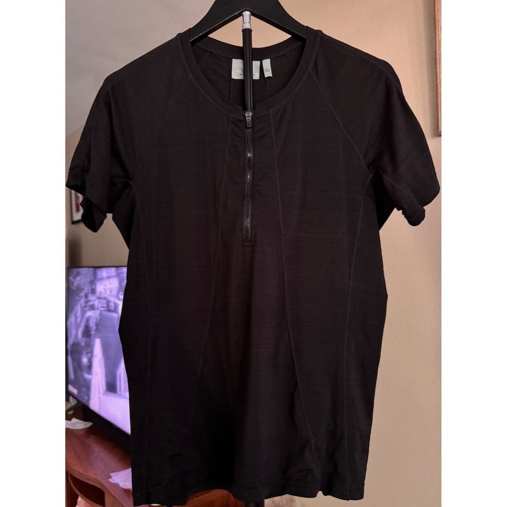 Athleta Black Half Zip Short‎ Sleeve Performance Top L Est MSRP $79